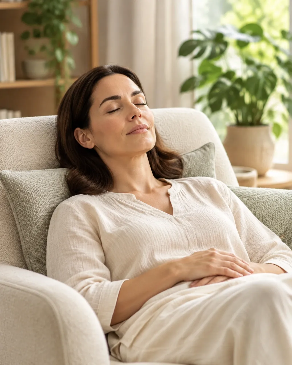 Woman resting peacefully during hypnosis